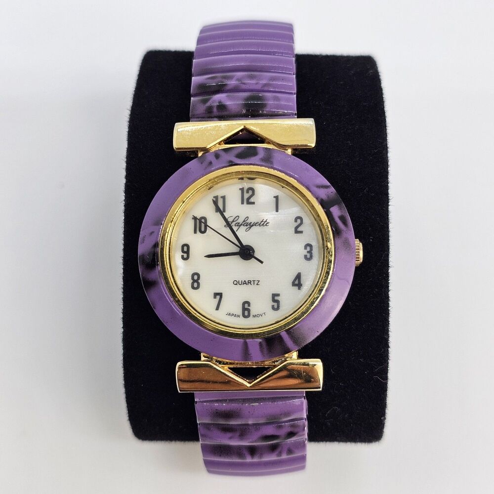 Lafayette Women's‎ Watch 27MM Cream Dial Purple Expandable Band 6" New Battery